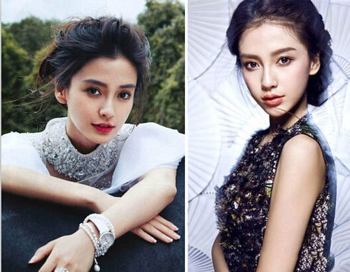 盘发搭配修饰脸型的碎发，代表女星：angelababy